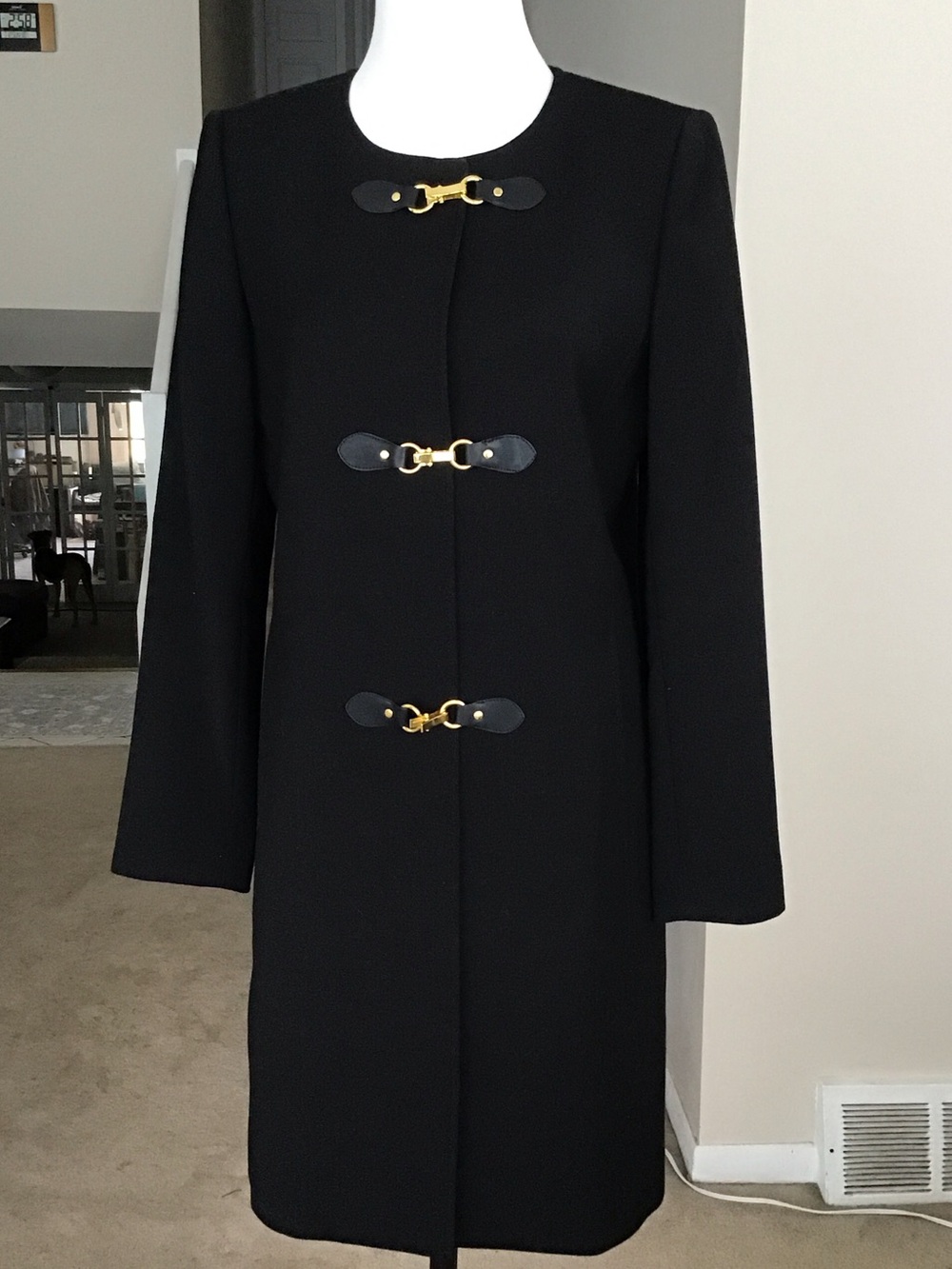 Black Longline Blazer Coat with Gold Hardware